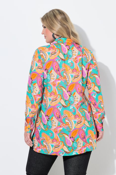 Długa bluzka, wzór paisley, kołnierz koszulowy, długi rękaw