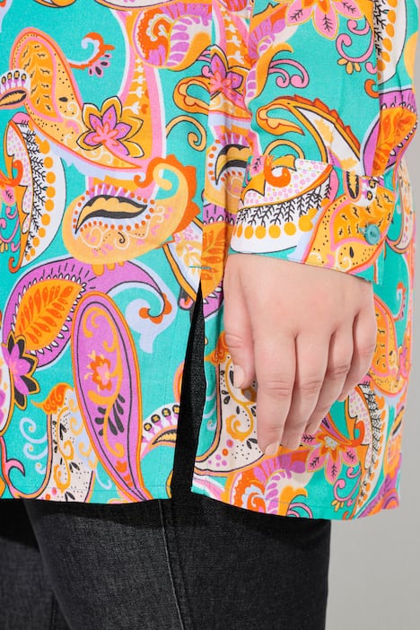 Długa bluzka, wzór paisley, kołnierz koszulowy, długi rękaw