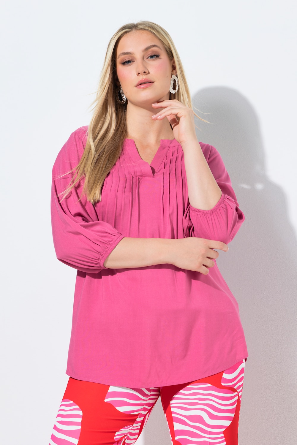 Bluse, Biesen, Tunika-Ausschnitt, 3/4-Ballonarm