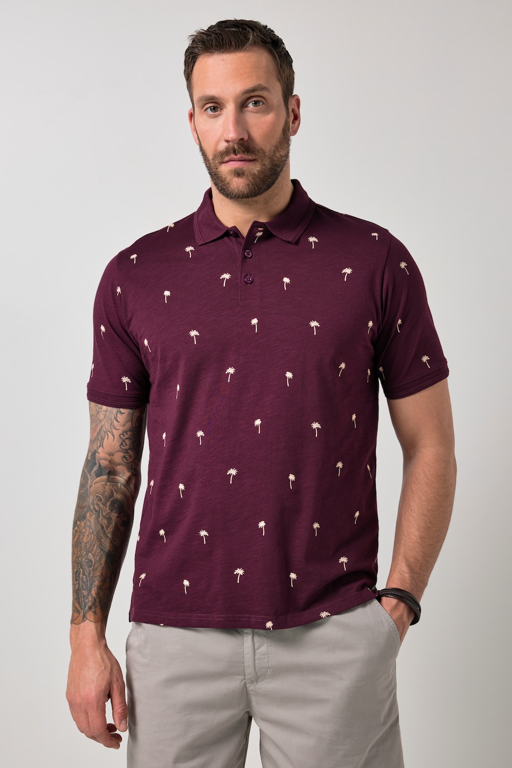 JP1880 Poloshirt, Halbarm, Palmenprint, bis 8 XL