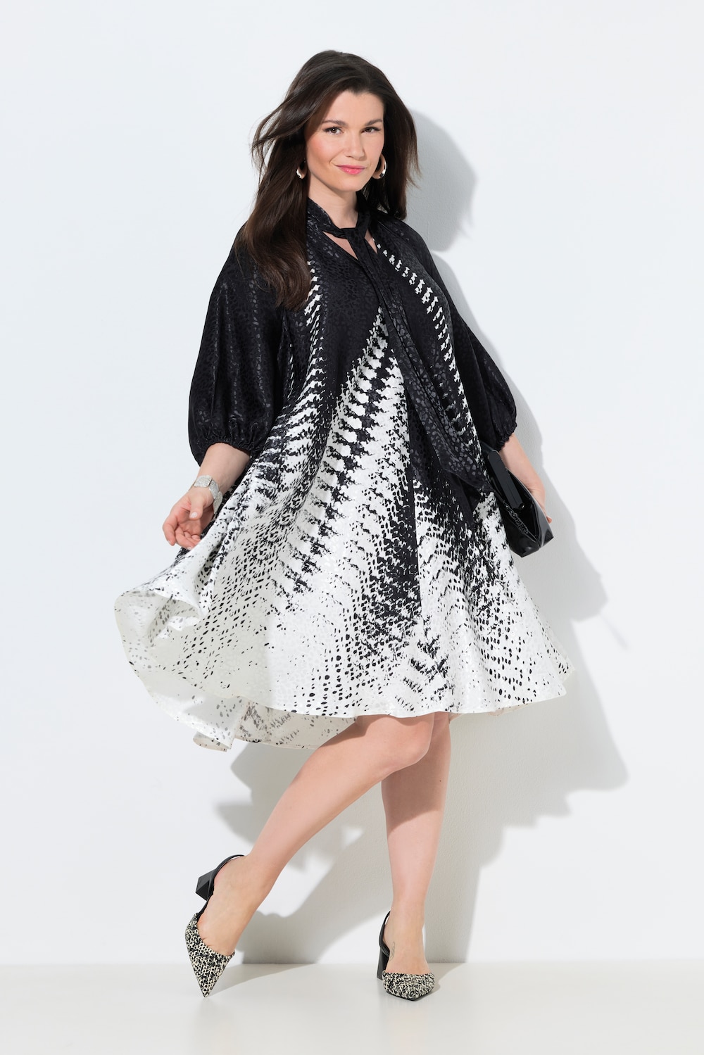 Kleid, A-Linie, Stehkragen, Schluppe, 3/4-Arm