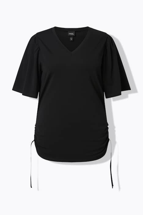 T-Shirt, Raffbänder, V-Ausschnitt, Flügel-Halbarm