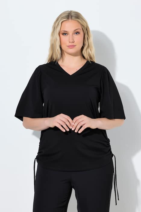 T-Shirt, Raffbänder, V-Ausschnitt, Flügel-Halbarm