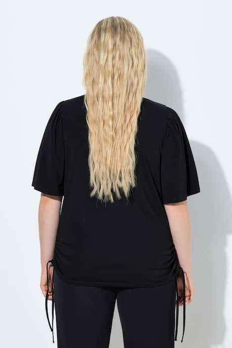 T-Shirt, Raffbänder, V-Ausschnitt, Flügel-Halbarm