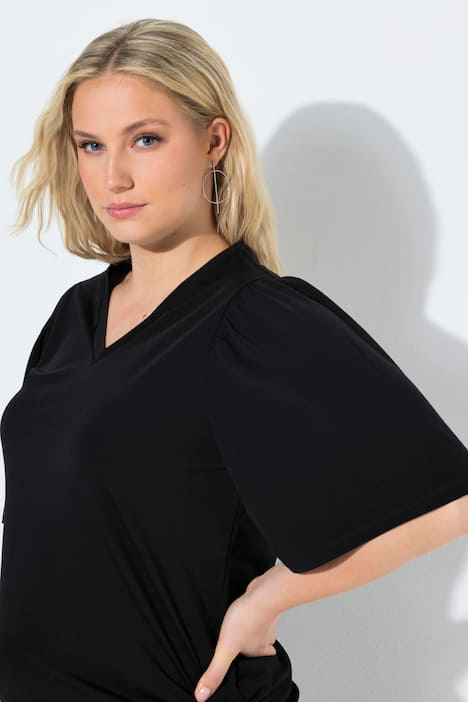 T-Shirt, Raffbänder, V-Ausschnitt, Flügel-Halbarm