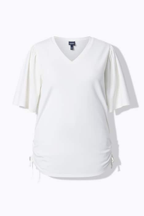 T-Shirt, Raffbänder, V-Ausschnitt, Flügel-Halbarm
