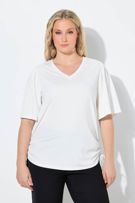 T-Shirt, Raffbänder, V-Ausschnitt, Flügel-Halbarm