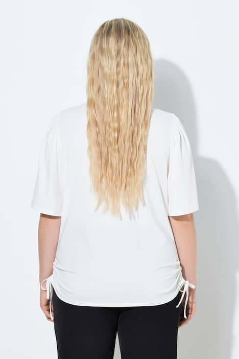 T-Shirt, Raffbänder, V-Ausschnitt, Flügel-Halbarm