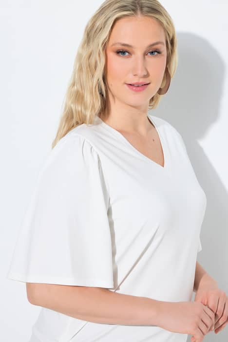 T-Shirt, Raffbänder, V-Ausschnitt, Flügel-Halbarm