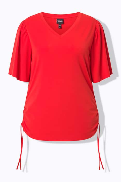 T-Shirt, Raffbänder, V-Ausschnitt, Flügel-Halbarm