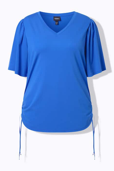 T-Shirt, Raffbänder, V-Ausschnitt, Flügel-Halbarm