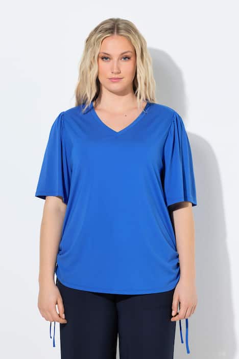 T-Shirt, Raffbänder, V-Ausschnitt, Flügel-Halbarm