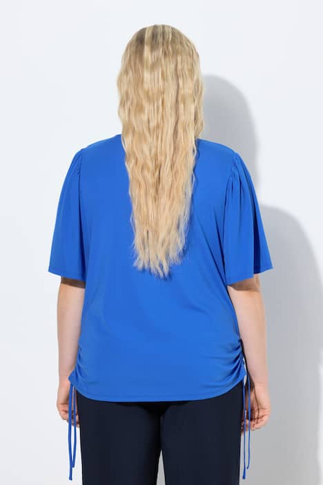 T-Shirt, Raffbänder, V-Ausschnitt, Flügel-Halbarm