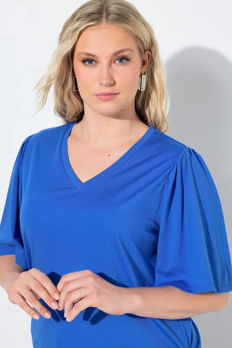 T-Shirt, Raffbänder, V-Ausschnitt, Flügel-Halbarm