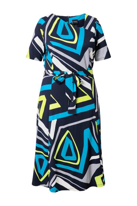 Midi šaty, grafický potisk, V výstřih, polo rukávy