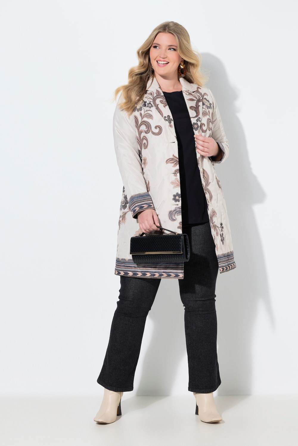 Blazerjacke, A-Linie, Print-Stickerei, Reverskragen