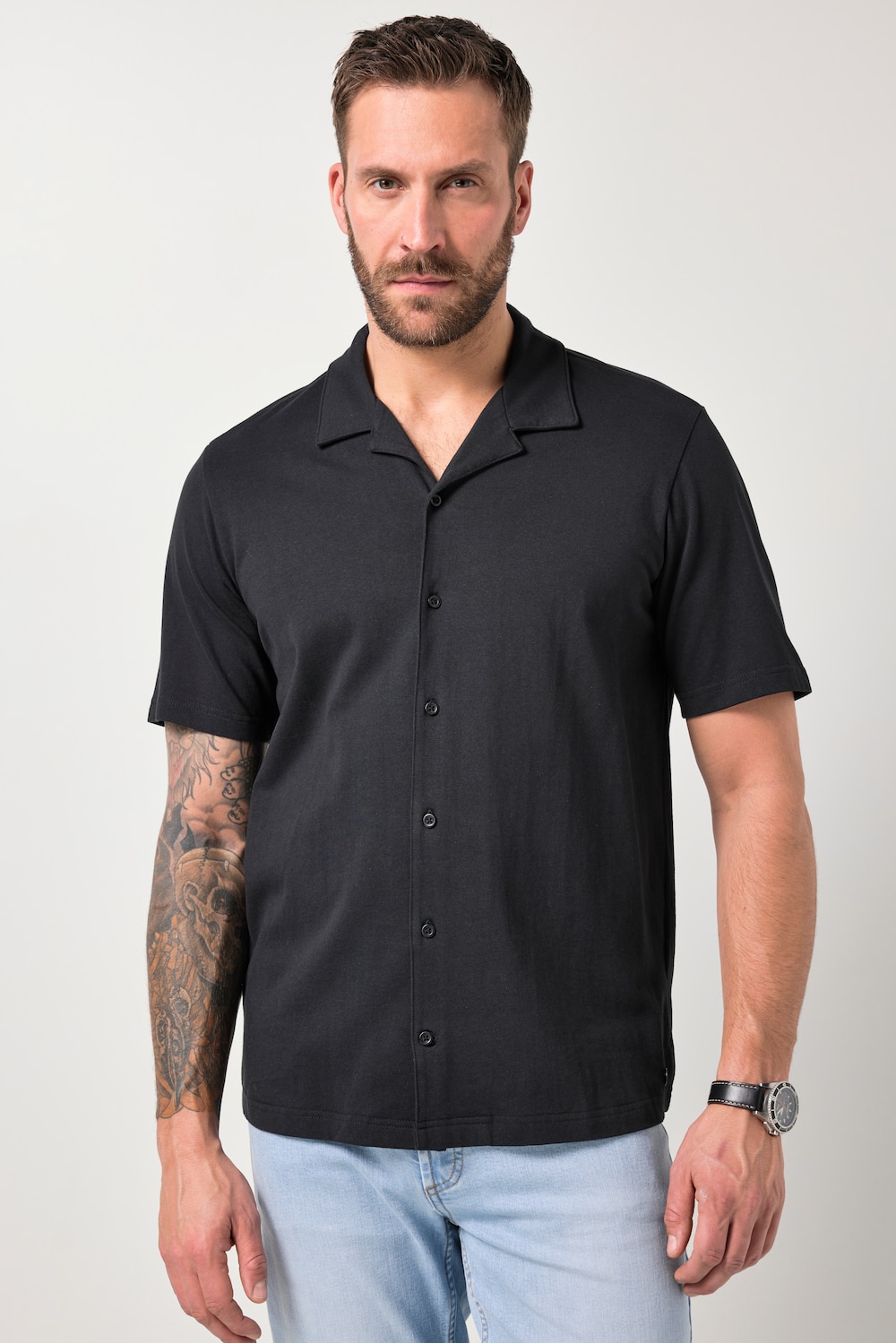 JP1880 jersey overhemd, korte mouwen, Cubaanse kraag, Cuba Fit, tot 8XL