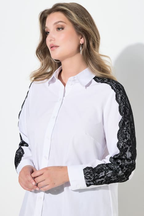 Bluse, A-Linie, Spitze auf Schultern und Langarm
