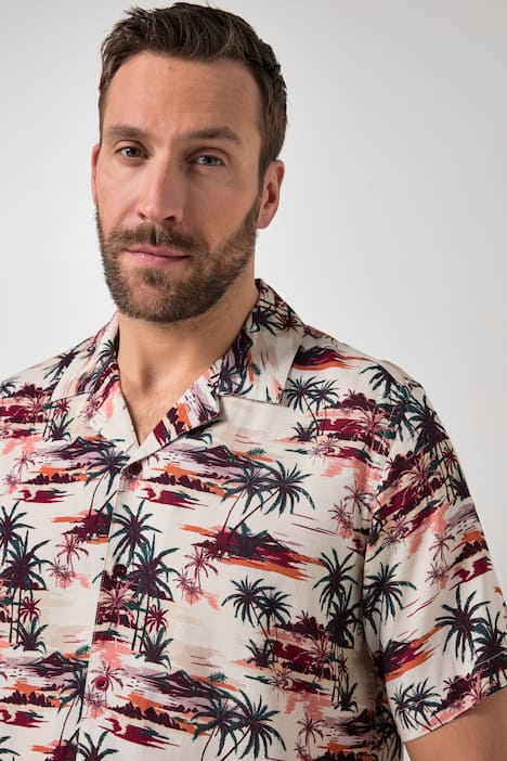JP1880 Hemd, Halbarm, Cuba-Kragen, Alloverprint, Cuba Fit, bis 8 XL