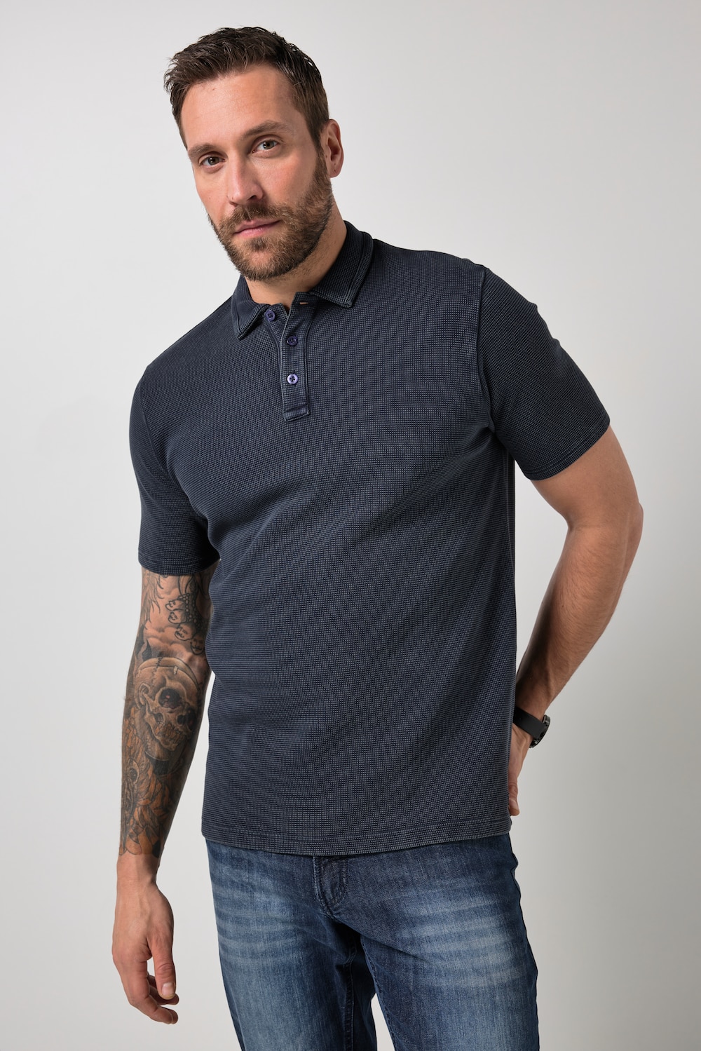 poloshirt, korte mouwen, wafelpiquÃ©, vintage look, tot 8XL