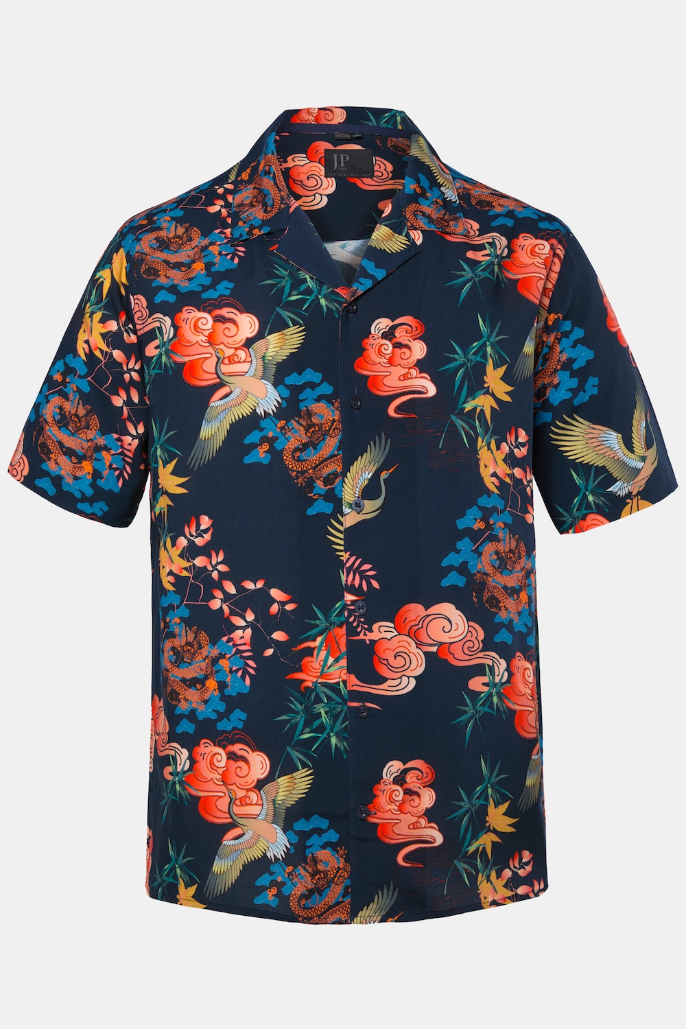 JP1880 Hemd, Halbarm, Cuba-Kragen, Alloverprint, Cuba Fit, bis 8 XL