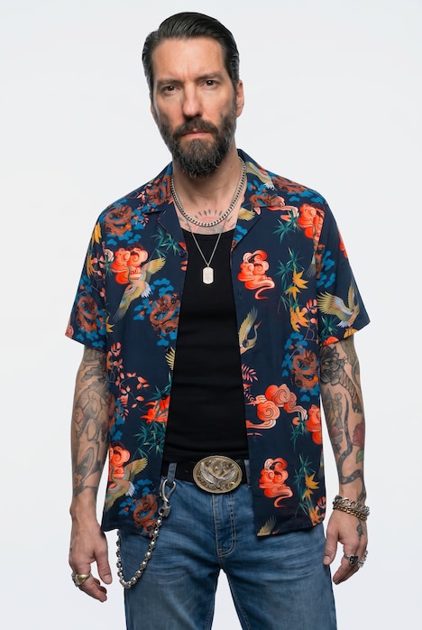Hemd, Halbarm, Cuba-Kragen, Alloverprint, Cuba Fit, bis 8 XL