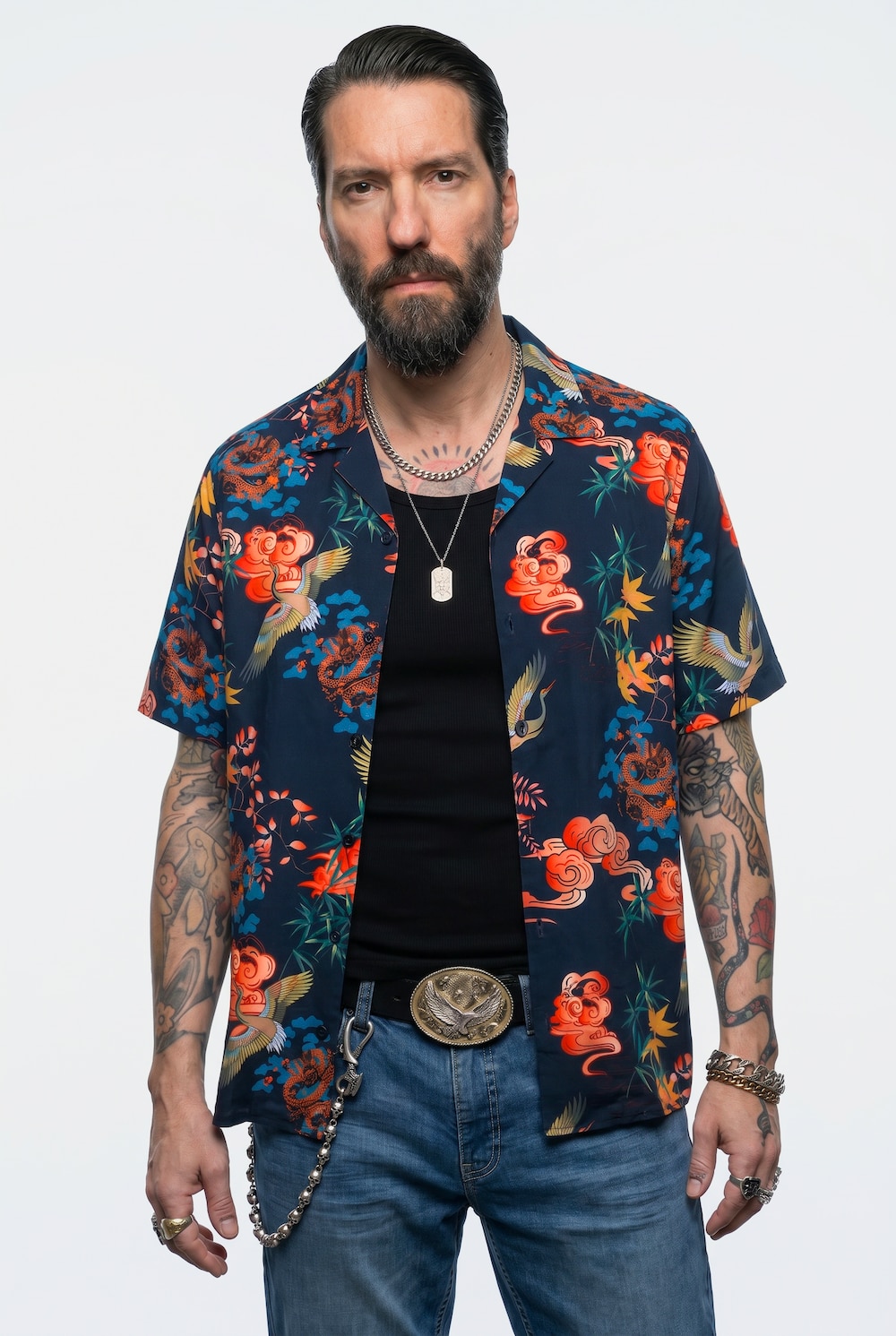 Hemd, Halbarm, Cuba-Kragen, Alloverprint, Cuba Fit, bis 8 XL