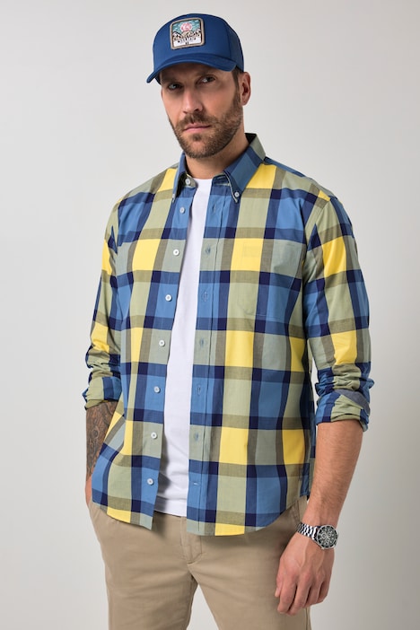 geruit overhemd, lange mouwen, buttondown kraag, Modern Fit, tot 8XL