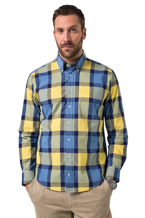 Kostkovaná košile, dlouhé rukávy, límeček na knoflíky, moderní střih, do velikosti 8XL