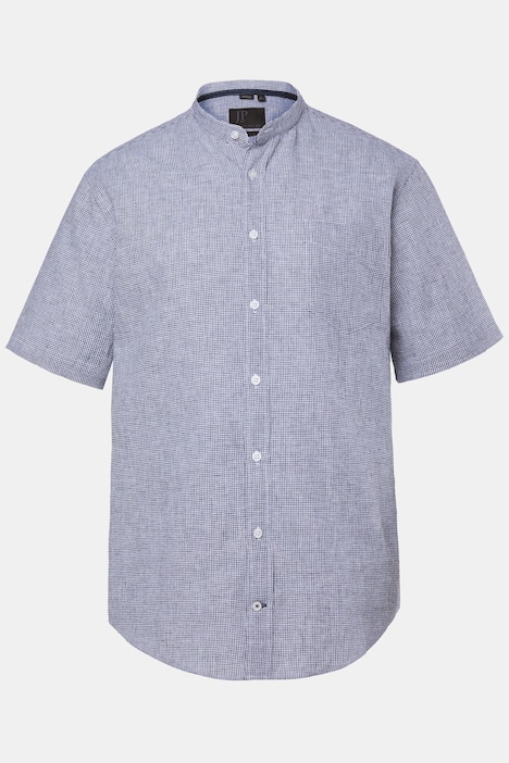 Leinenmix-Karohemd, Halbarm, Stehkragen, Modern Fit, bis 8 XL