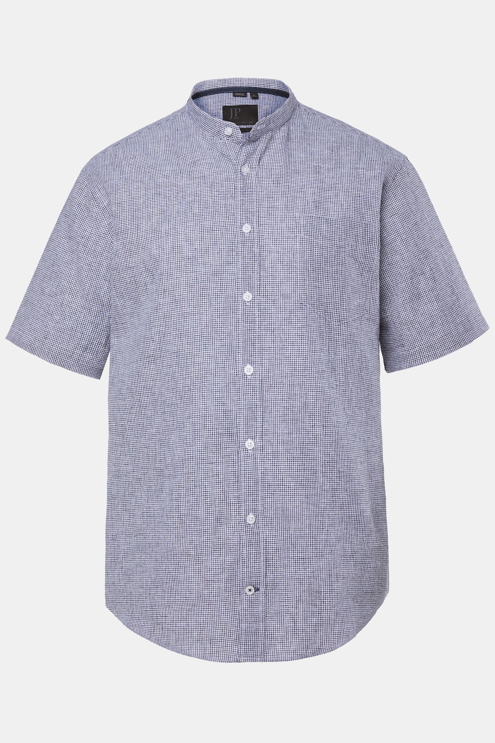 geruit overhemd van een linnenmix, korte mouwen, opstaande kraag, Modern Fit, tot 8XL