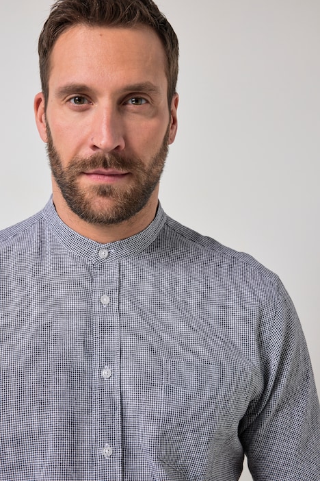 Leinenmix-Karohemd, Halbarm, Stehkragen, Modern Fit, bis 8 XL