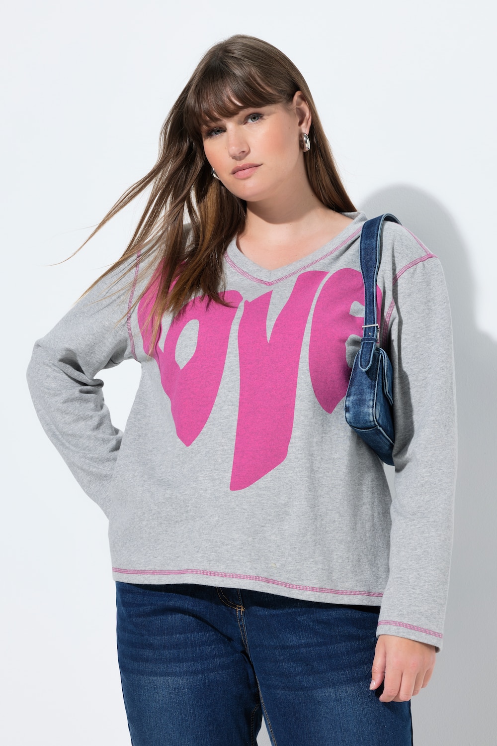 Sweatshirt, Love, A-lijn, V-hals, lange mouwen
