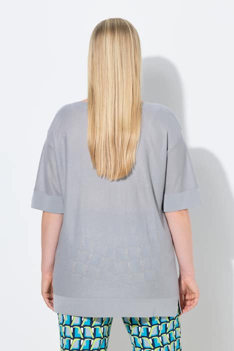 Trui, pailletten, oversized, boothals, korte mouwen