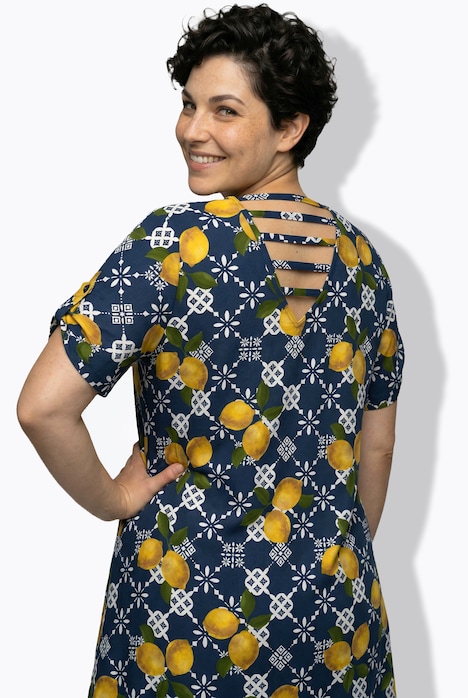 Strandkleid, Zitronen, A-Linie, V-Ausschnitt, Halbarm