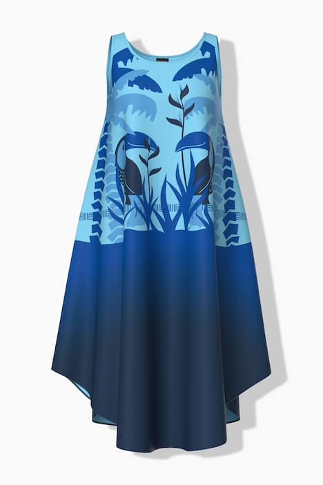 Midiklänning med pelikaner, A-linjeformad, rund halsringning, ärmlös