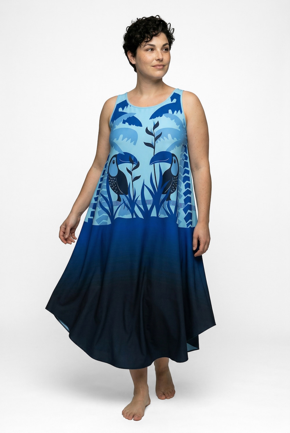 Midikleid, Tukan, A-Linie, Rundhals, ärmellos