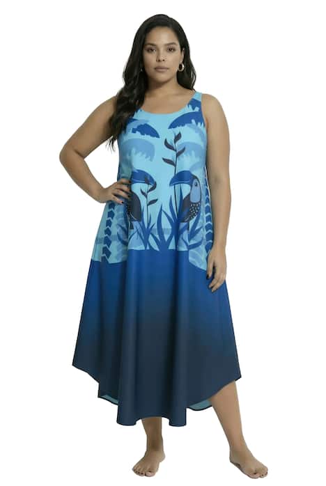 Midi šaty, tukan, áčkový střih, kulatý výstřih, bez rukávů