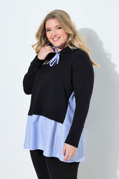 Hoodie, Kapuze, Streifen-Blusen Einsatz