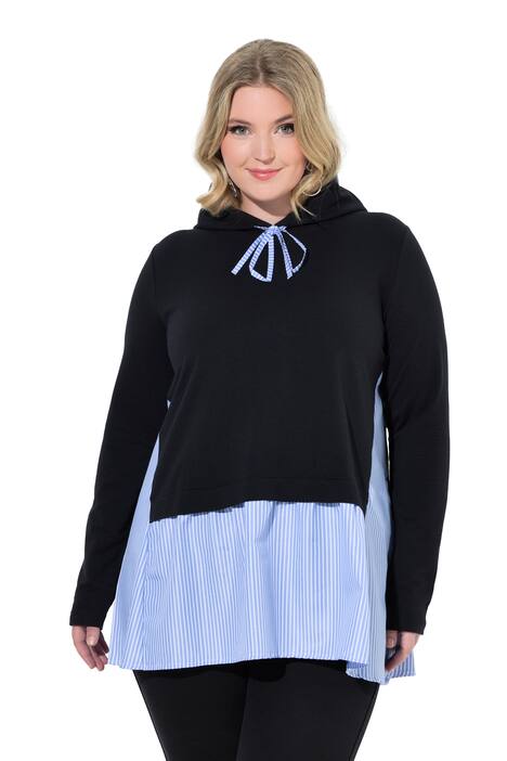 Mikina, kapuce, pruhovaná halenková vsadka