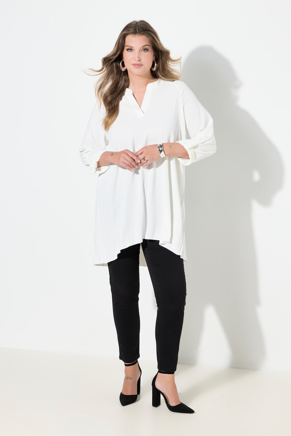 Blouse, A-lijn, geplooide rug, lange raglanmouw