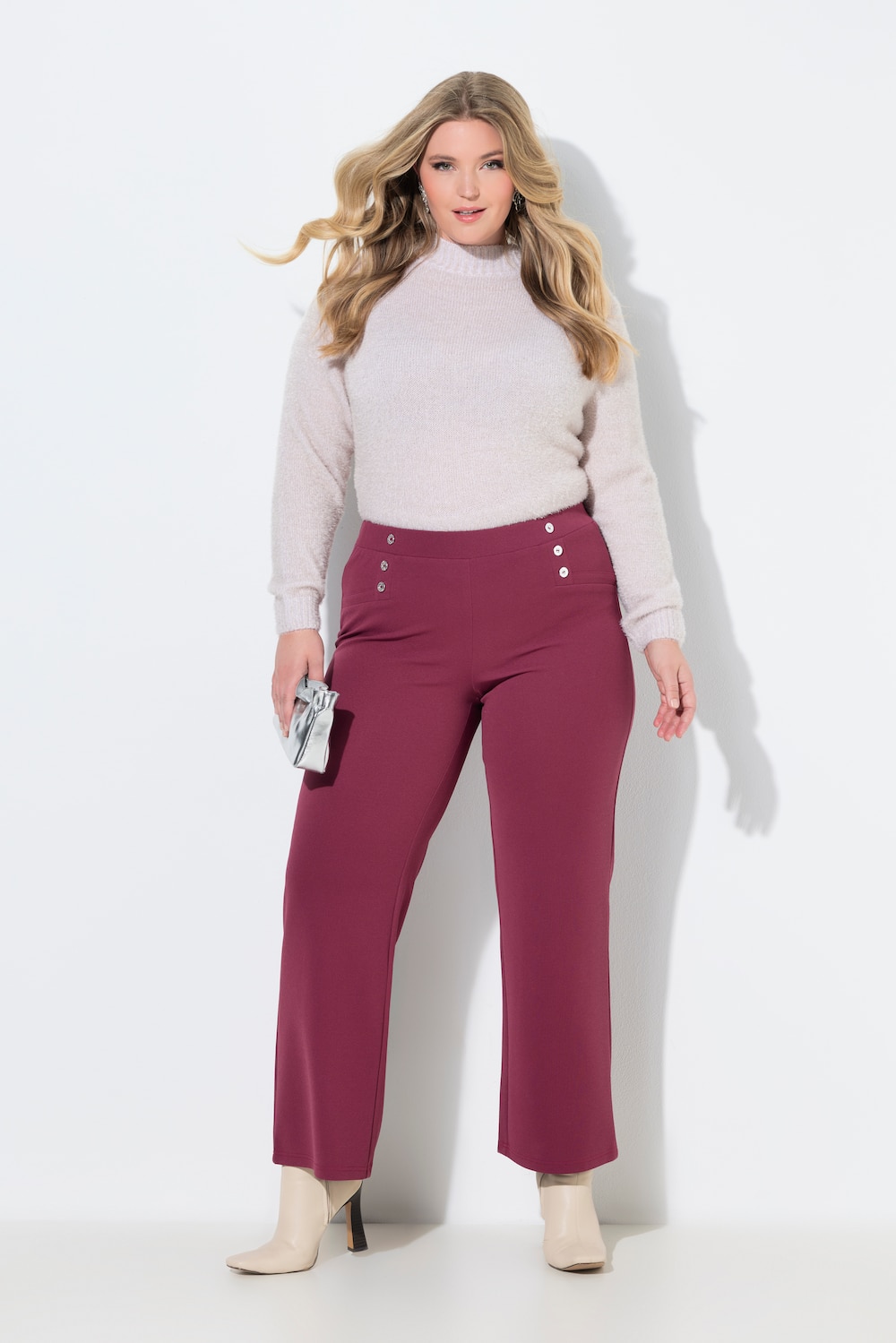 Jerseybukser, lige ben, elastisk linning, pynteknapper