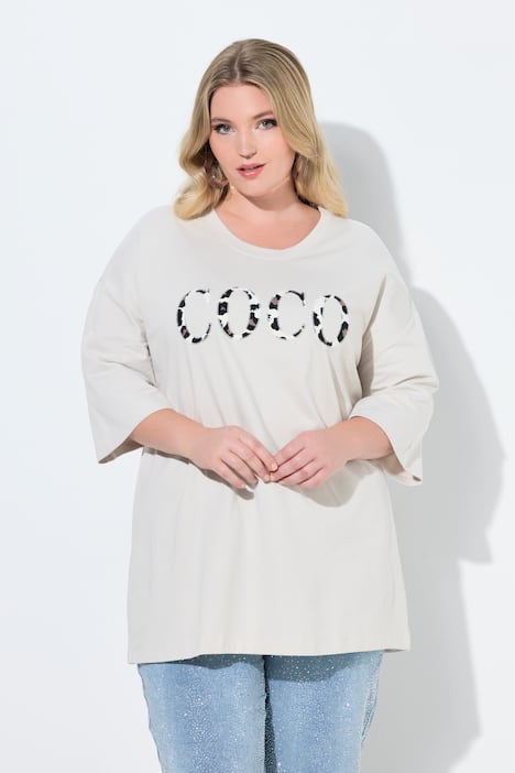 T-shirt, oversize, aplikacja w panterkę COCO
