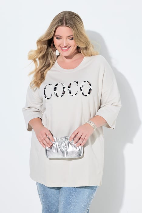 T-shirt, oversize, aplikacja w panterkę COCO