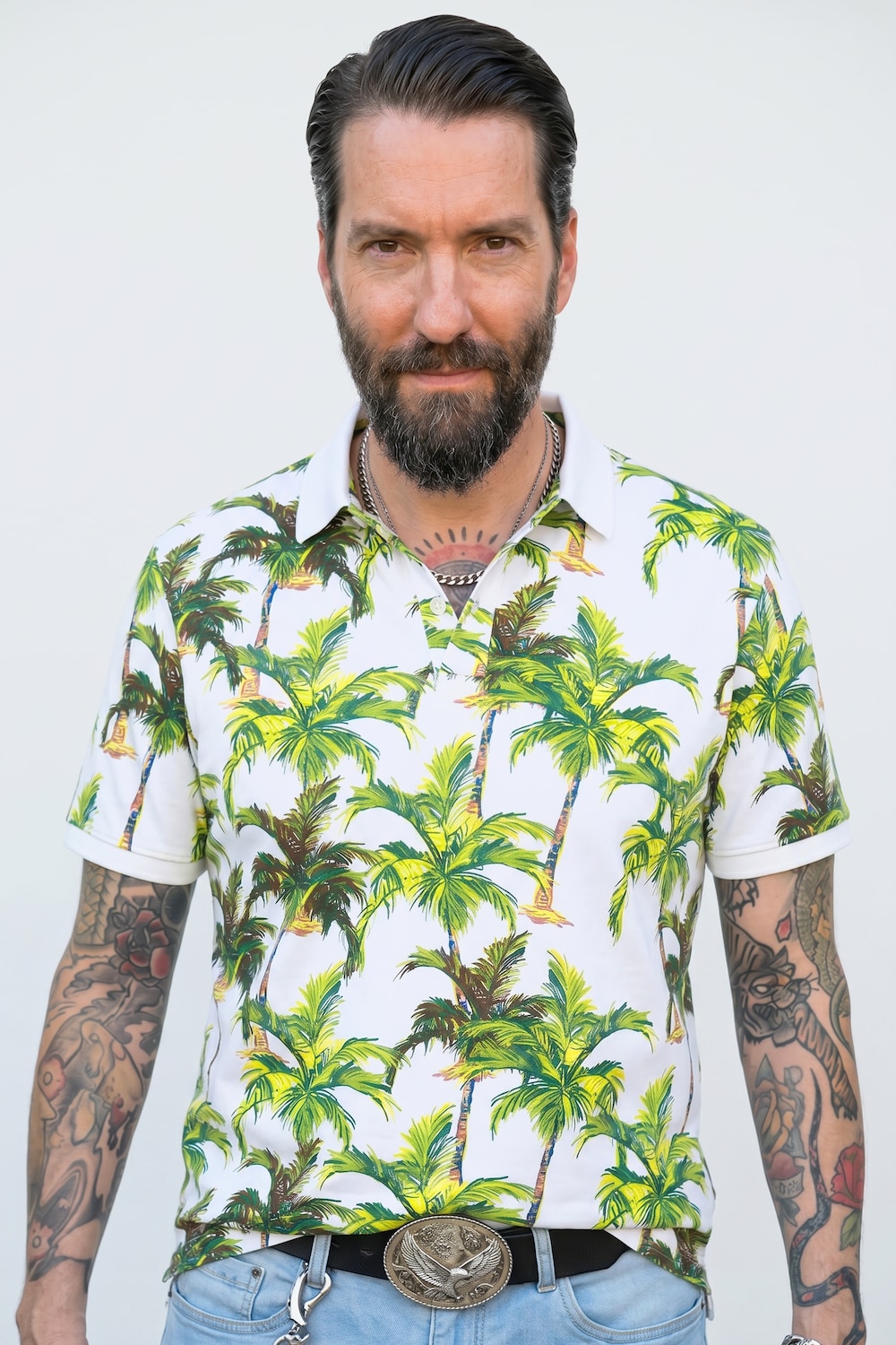 Poloshirt, Halbarm, Piqué, Alloverprint, bis 8 XL