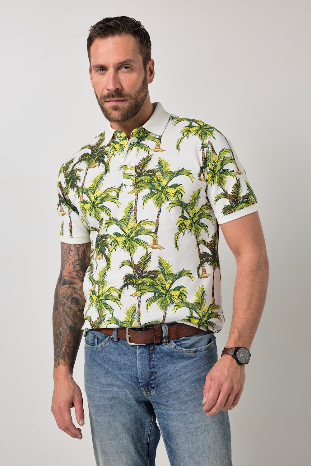 JP1880 Poloshirt, Halbarm, Piqué, Alloverprint, bis 8 XL