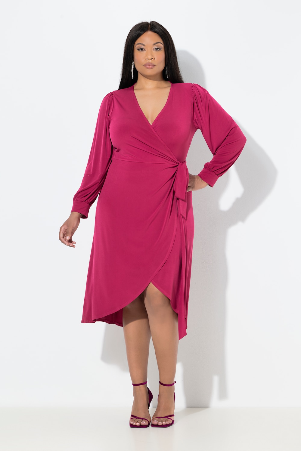 Große Größen Midi-Wickelkleid, Damen, rosa, Größe: 50, Polyester, Ulla Popken