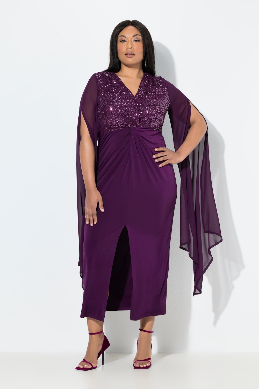 Große Größen Chiffon-Maxikleid, Damen, lila, Größe: 48, Polyester, Ulla Popken