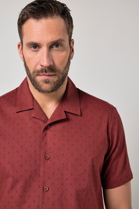 Leinenmix-Hemd, Halbarm, Cuba-Kragen, Alloverprint, Cuba Fit, bis 8 XL