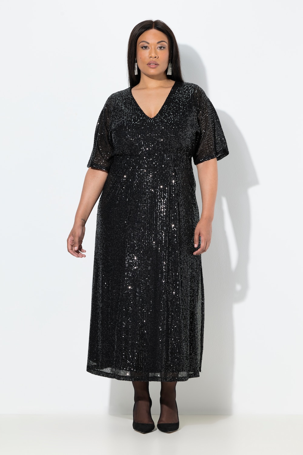 Große Größen Maxikleid, Damen, schwarz, Größe: 48, Polyester, Ulla Popken